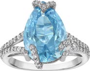 FZN Pear Cut Synthetic Blue Topaz Ring