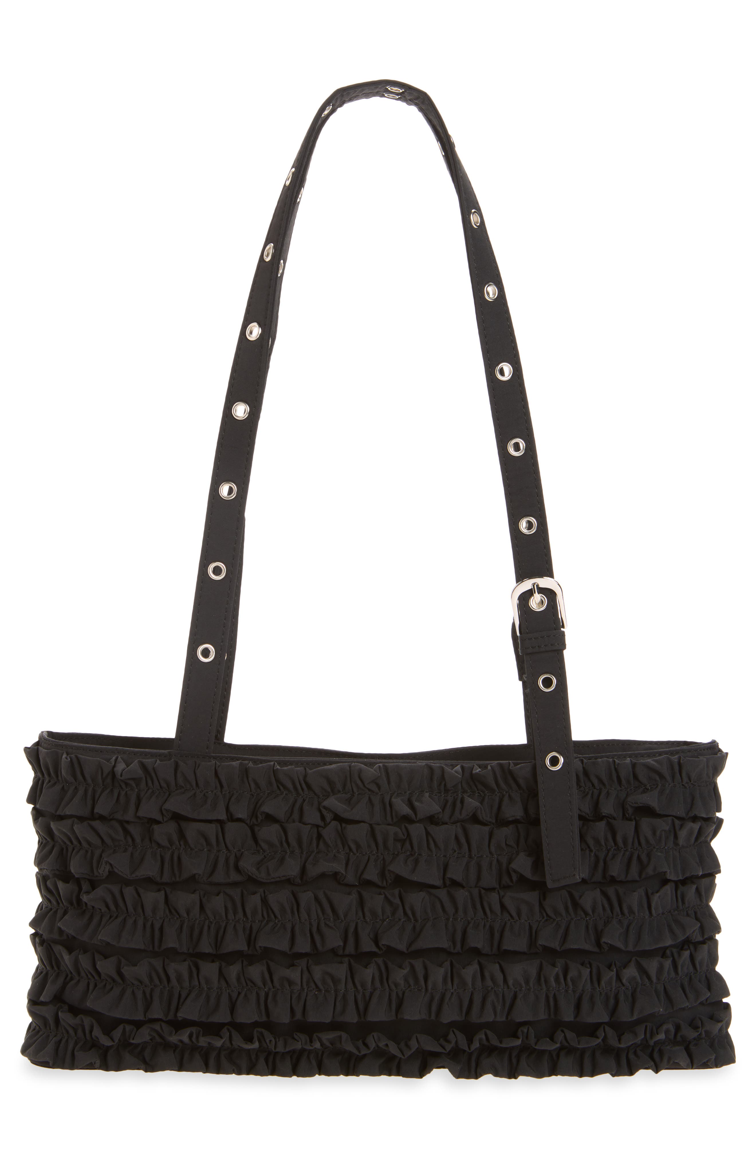 Sophia Ruffle Shoulder Bag, Alternate, color, BLACK