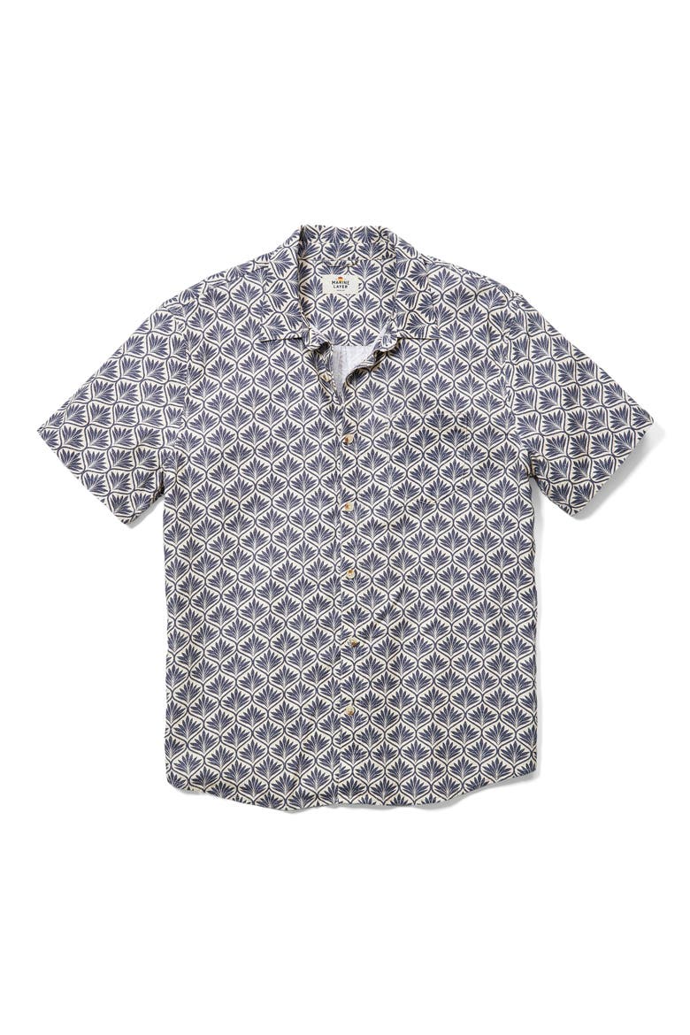 Leaf Print Short Sleeve Stretch Cotton Selvage Button-Up Shirt, Alternate, color, INDIA INK AGAVE PRINT