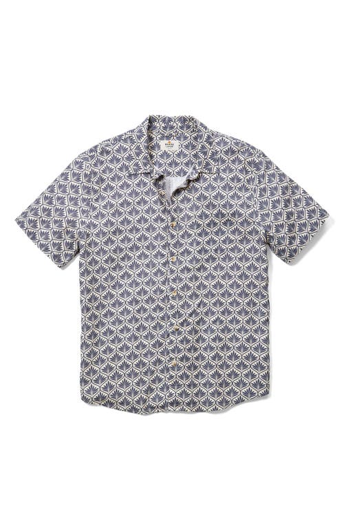 Marine Layer Leaf Print Short Sleeve Stretch Cotton Selvage Button-up Shirt In Gray