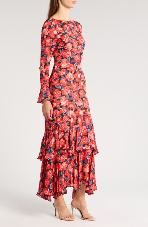 Saylor Cher Floral Long Sleeve Tiered Mermaid Gown