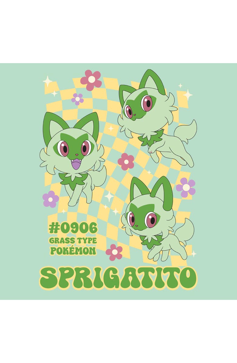 POKEMON Girl's Pokemon Sprigatito Floral Type Graphic T-Shirt, Alternate, color, Mint