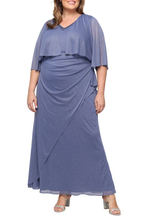 Glitter Mesh Gown with Mock Jacket (Plus)