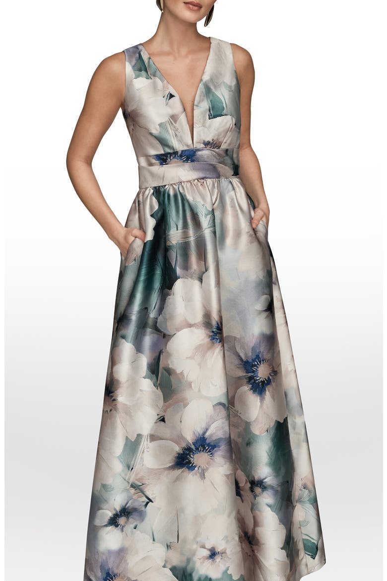 Floral Plunge Neck Ball Gown, Alternate, color, LAUREL MULTI