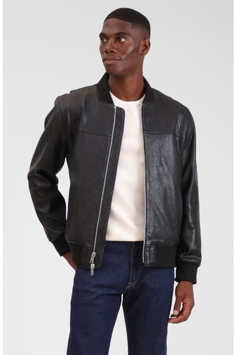 Leather Bomber Jacket, Alternate, color, BLACK