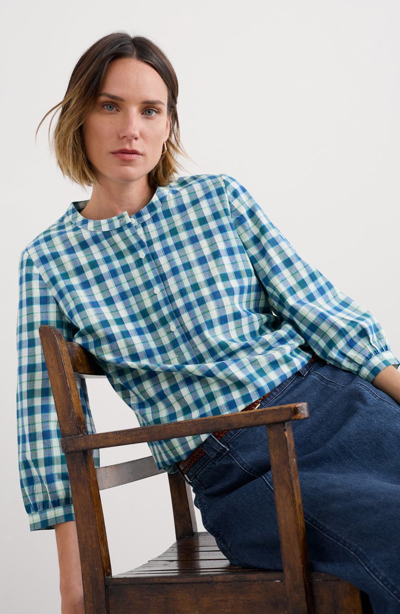 Seasalt Cornwall Rose Garden Check Organic Cotton Popover Shirt, Alternate, color, Samara Seed Kingfisher