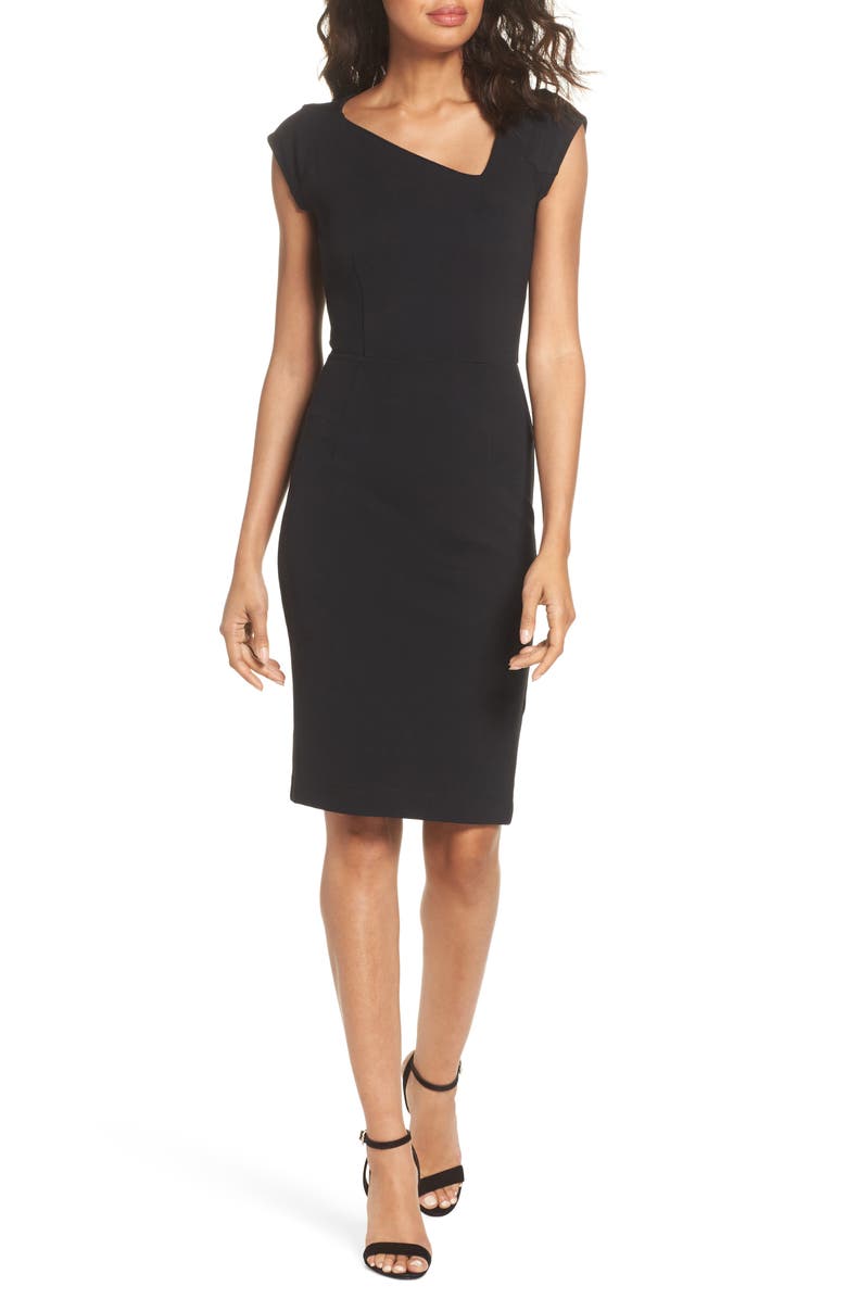 French Connection Lula Asymmetrical Neck Sheath Dress, Main, color, 