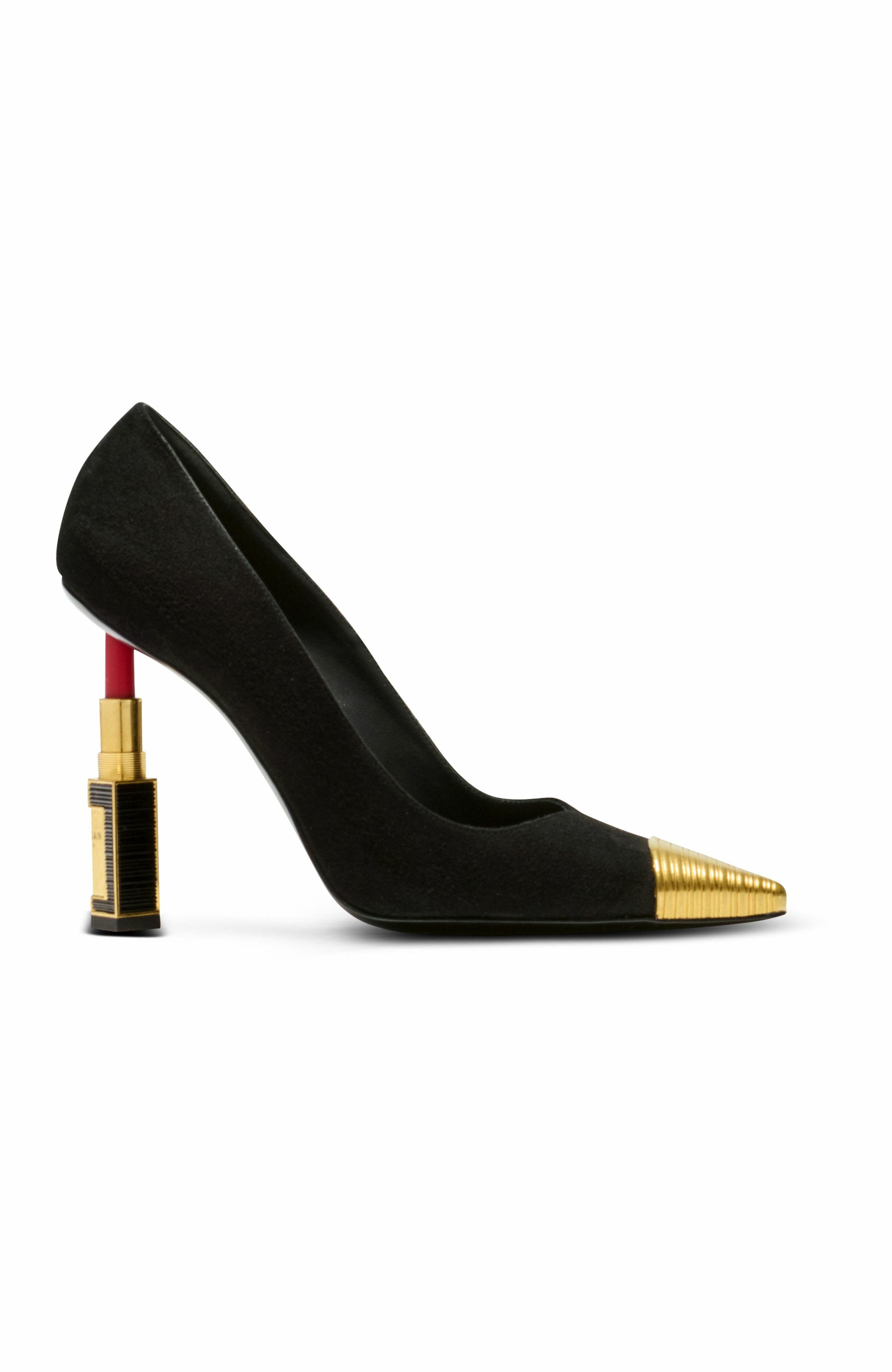 Balmain Lipstick Pumps In Suede Leather And Brass, Main, color, 