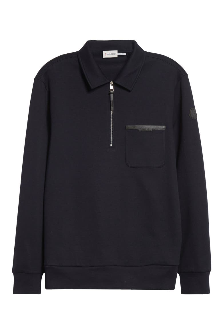 Leather Logo Cotton Blend Half Zip Pullover, Alternate, color, NIGHT SKY