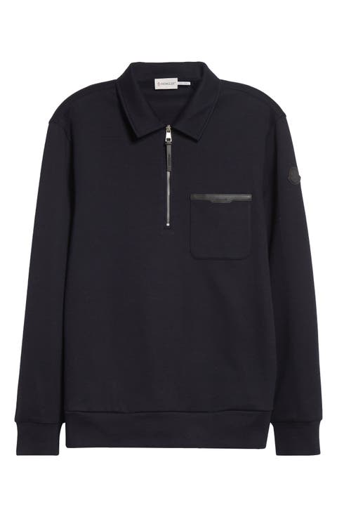 Leather Logo Cotton Blend Half Zip Pullover