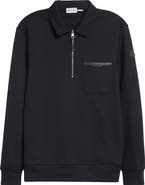 Moncler Leather Logo Cotton Blend Half Zip Pullover