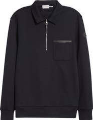 Moncler Leather Logo Cotton Blend Half Zip Pullover