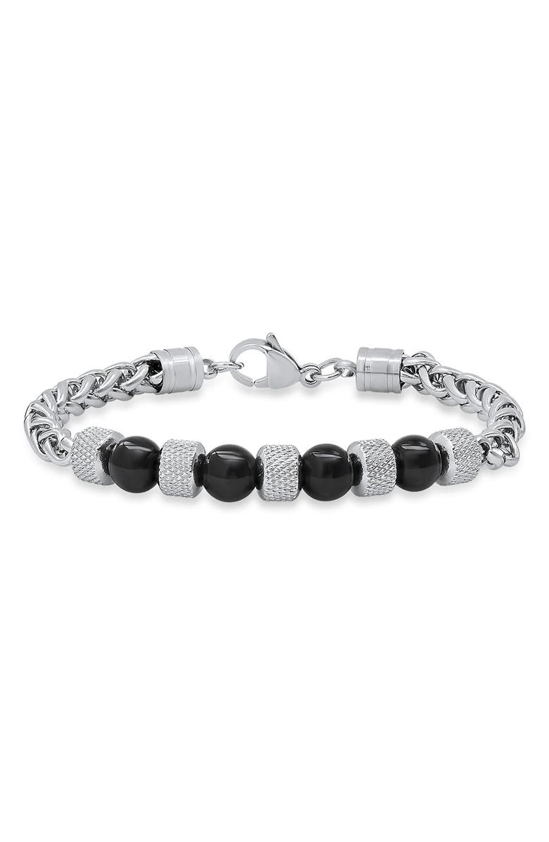 HMY JEWELRY Stainless Steel Agate Bead Wheat Chain Bracelet, Main, color,