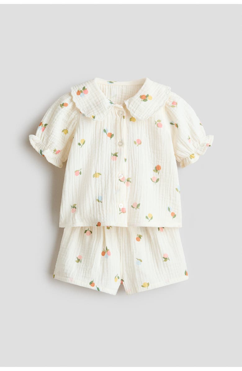 H&M 2-piece Cotton Muslin Set, Main, color, White/Berries
