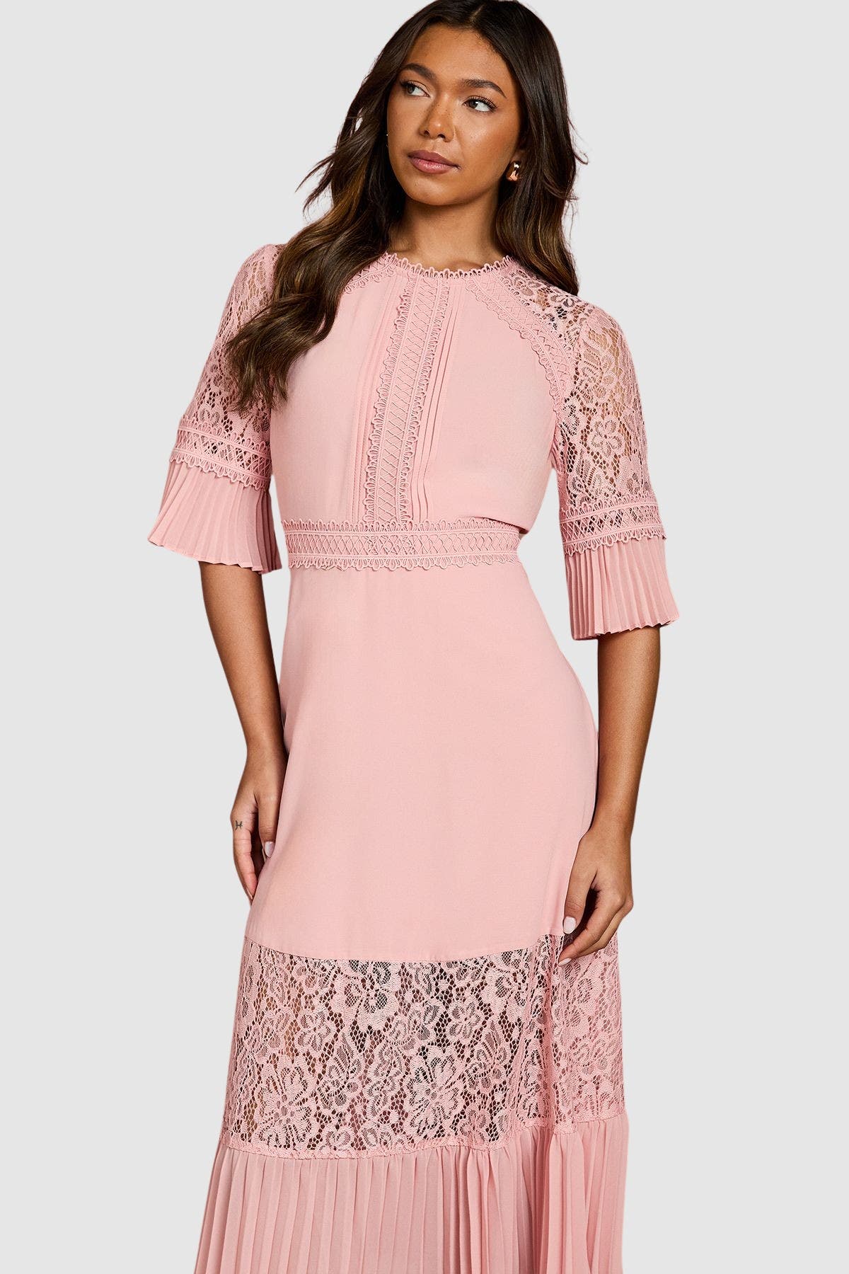 Lace Insert Midi Dress - image 2