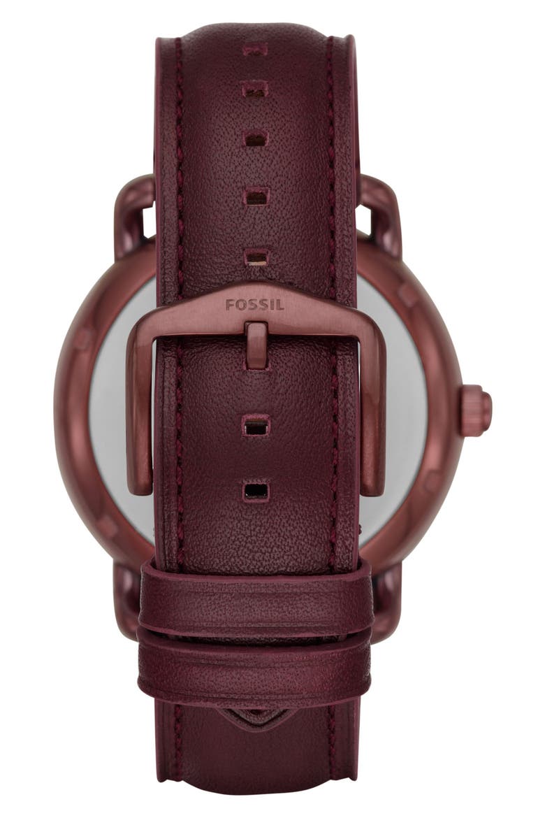 Wander Leather Strap Digital Smart Watch, 45mm, Alternate, color, WINE/ BLACK