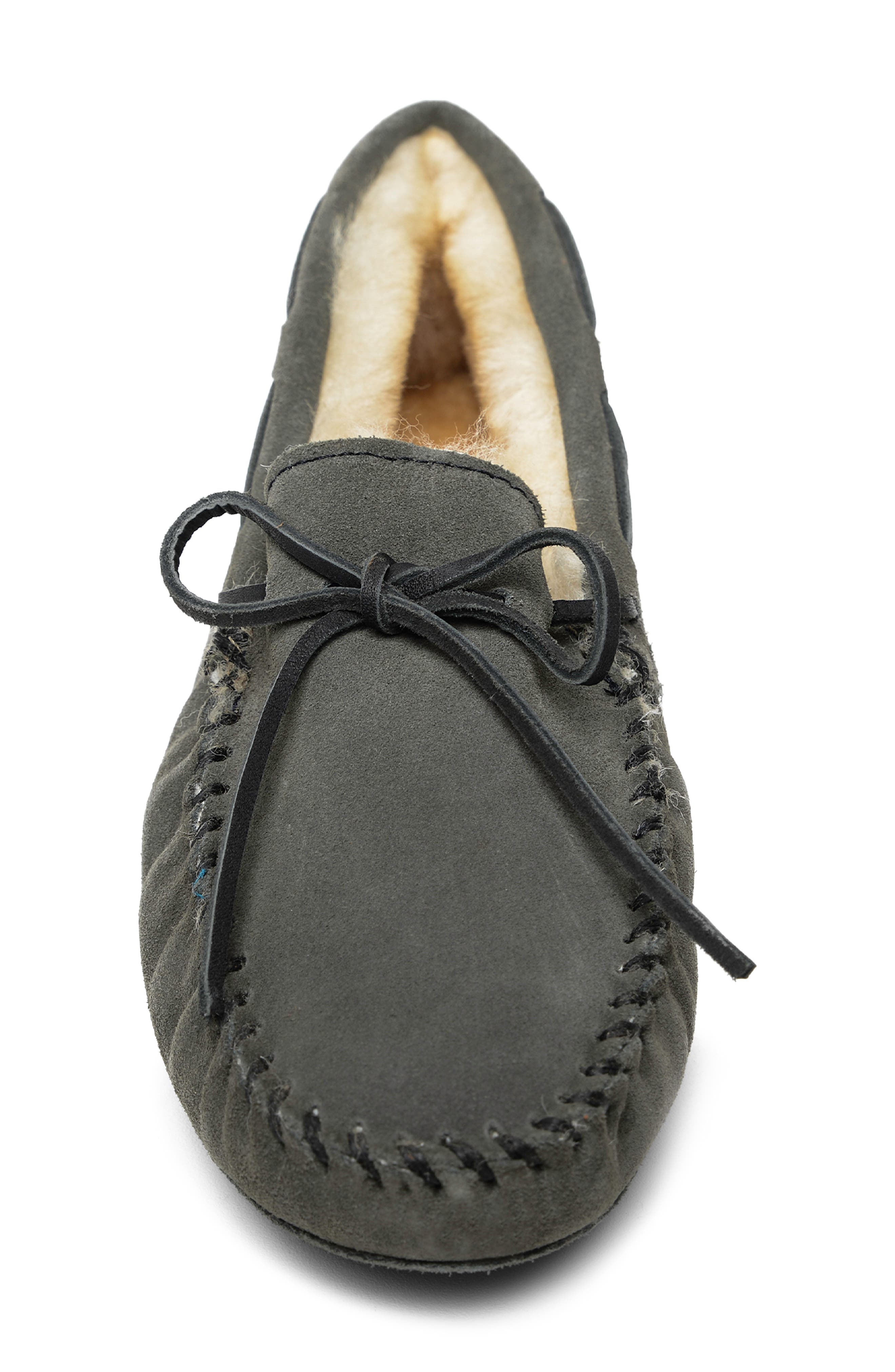 Minnetonka Genuine Shearling Lined Slipper, Alternate, color, Grey Suede