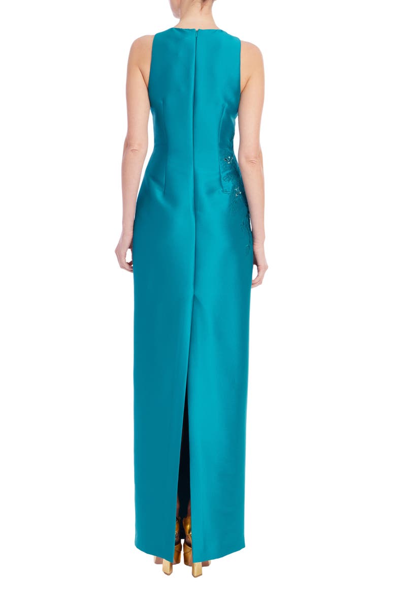 Beaded Floral Appliqué Mikado Sheath Gown, Alternate, color, TEAL
