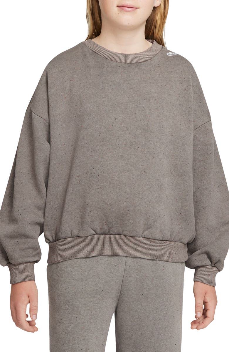 Nike Kids' Fleece Logo Sweatshirt, Main, color, Cave Stone/ Cave Stone