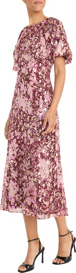 Puff Sleeve Chiffon Midi Dress