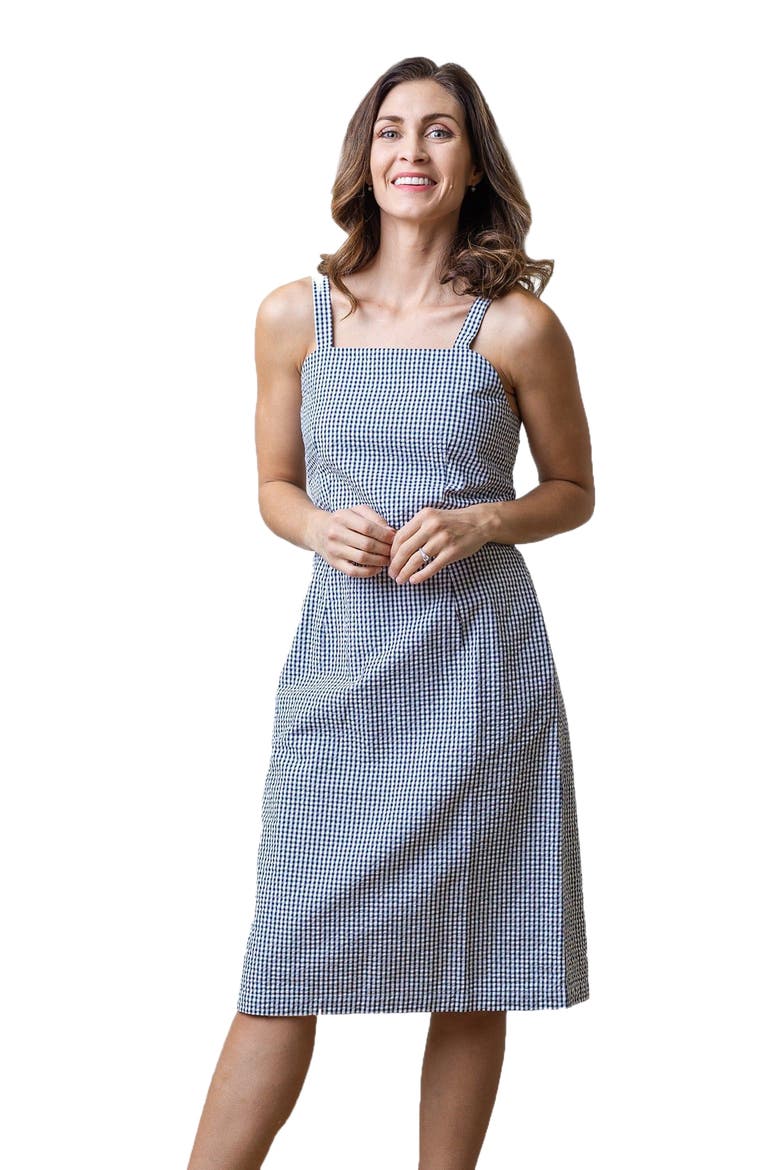 Women's Organic Seersucker Sheath Dress, Alternate, color, Navy Gingham Seersucker