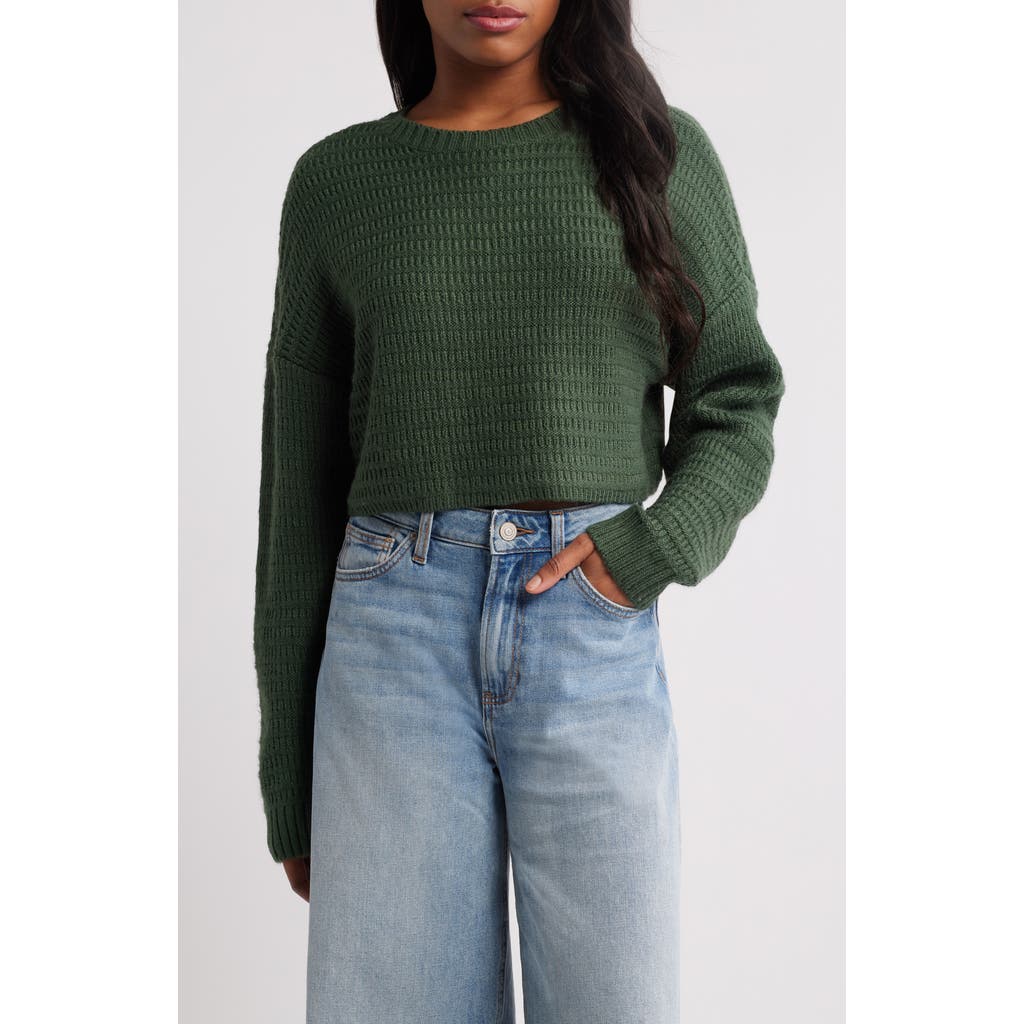 PACSUN PACSUN POLAR WAFFLE KNIT CROP SWEATER