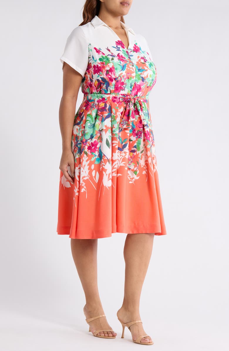 Tahari ASL Floral Print Shirtdress, Alternate, color, Coral Floral
