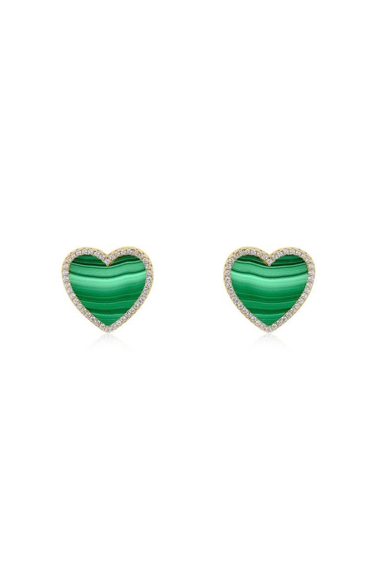 Large Malachite CZ Halo Heart Stud Earrings, Alternate, color, Malachite