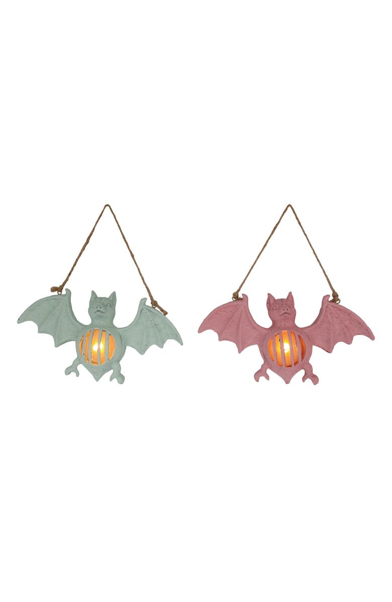 Transpac Resin LED Bat Wall Art Set of 2 Halloween Decoration Green, Main, color, Green