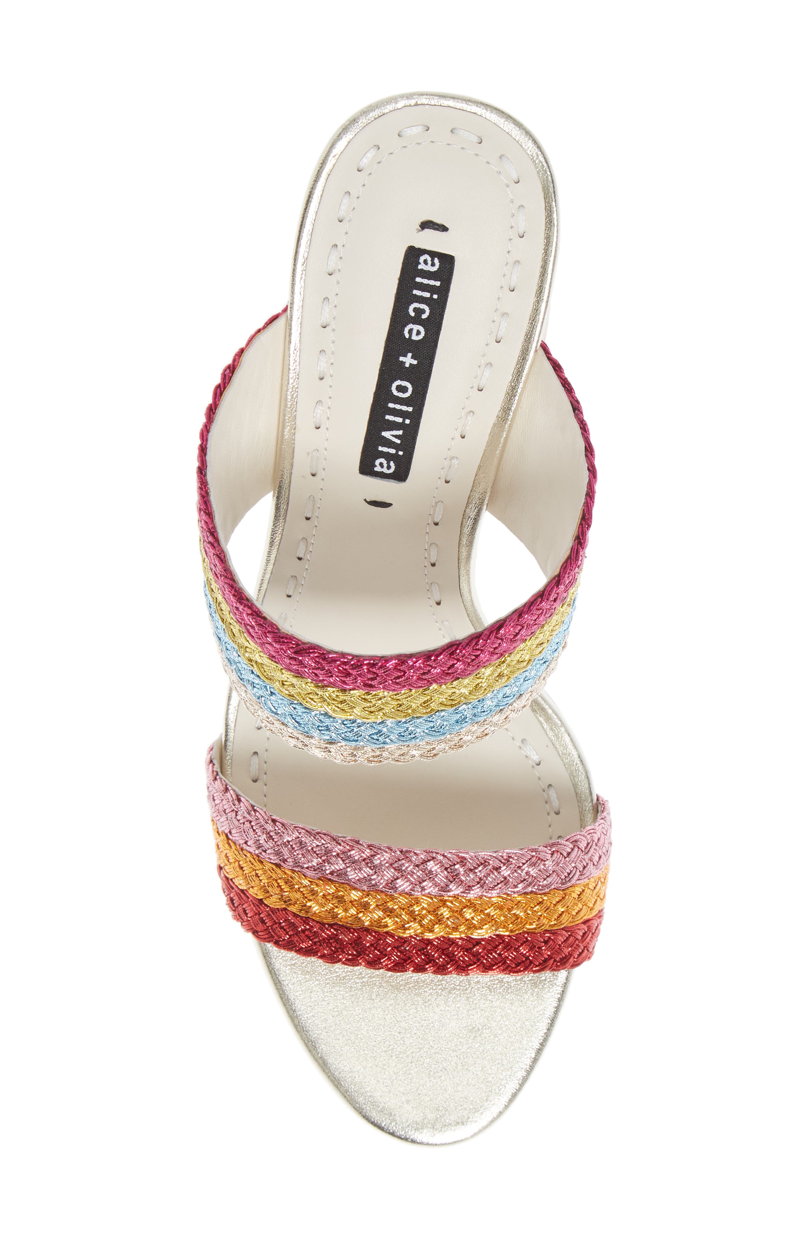 Alice + Olivia Loni Metallic Braided Strap Sandal, Alternate, color, 