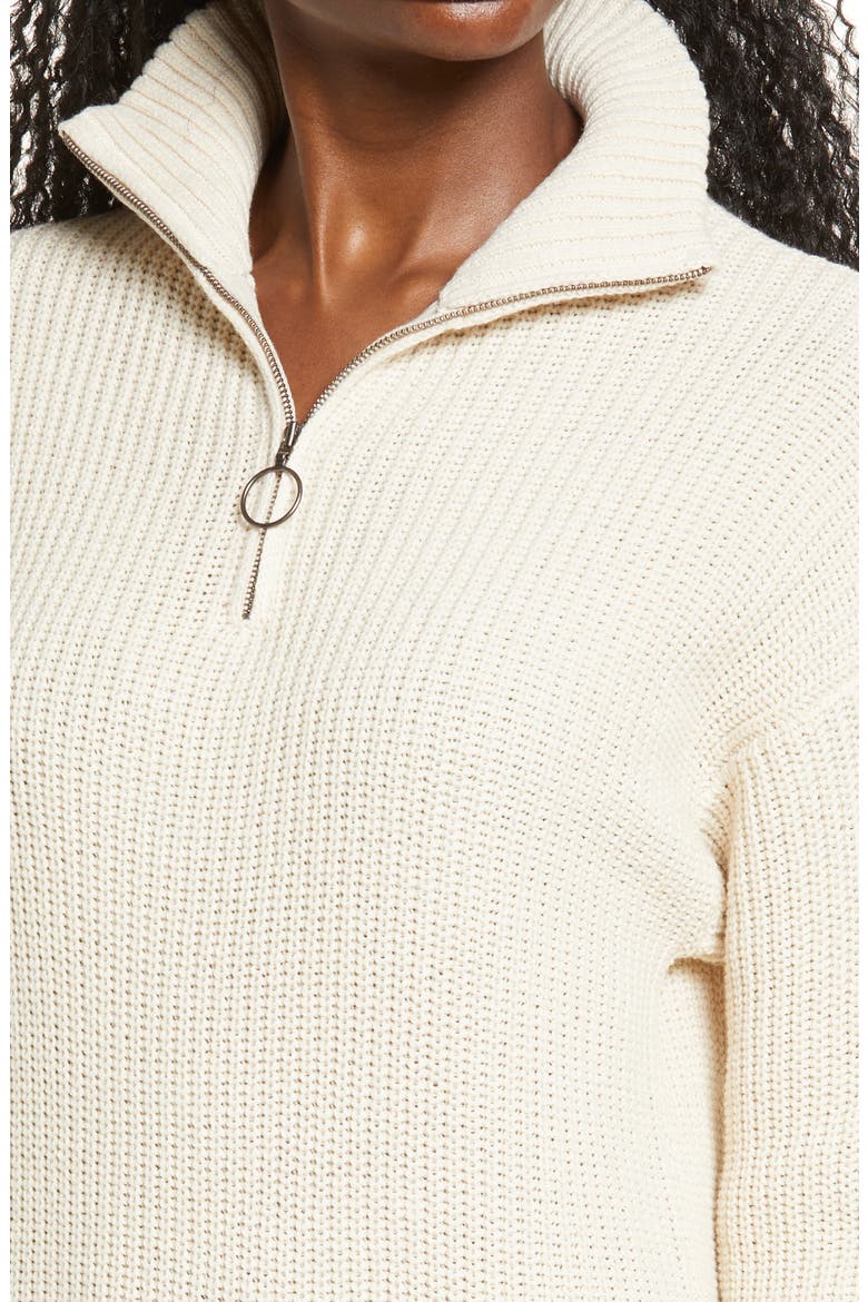 Sporty Quarter Zip Long Sleeve Sweater Dress, Alternate, color, BEIGE OATMEAL LIGHT HEATHER