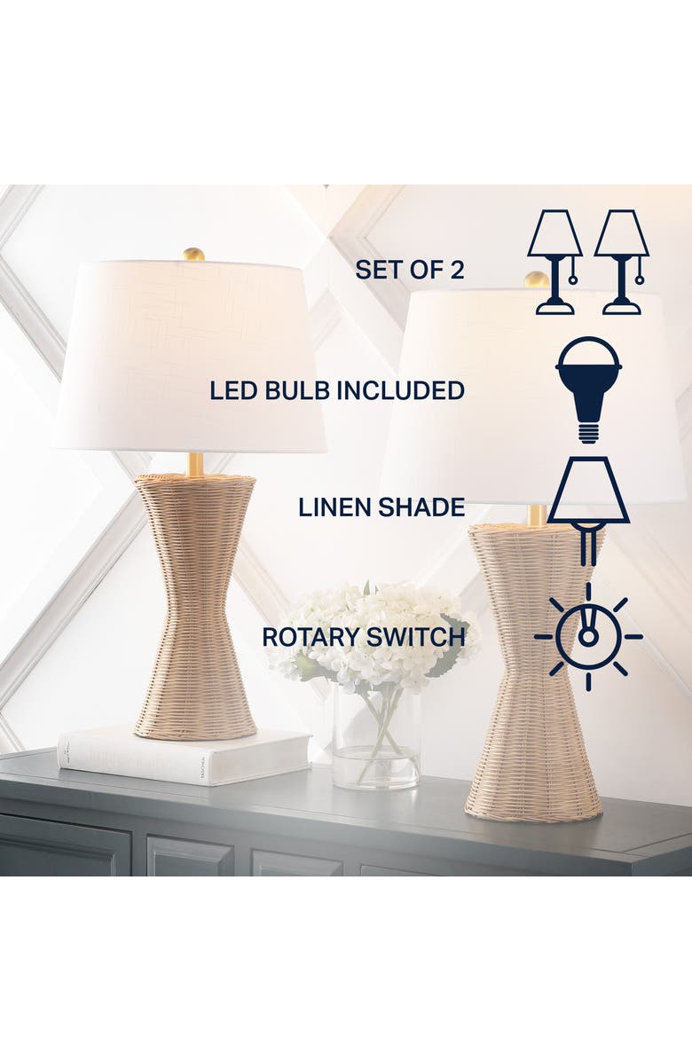 JONATHAN Y Laura 27" Coastal Designer Iron/Rattan Wicker LED Table Lamp, Natural, Alternate, color, Natural