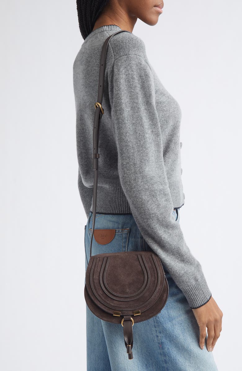 Chloé Small Marcie Suede Saddle Bag, Alternate, color, Brown