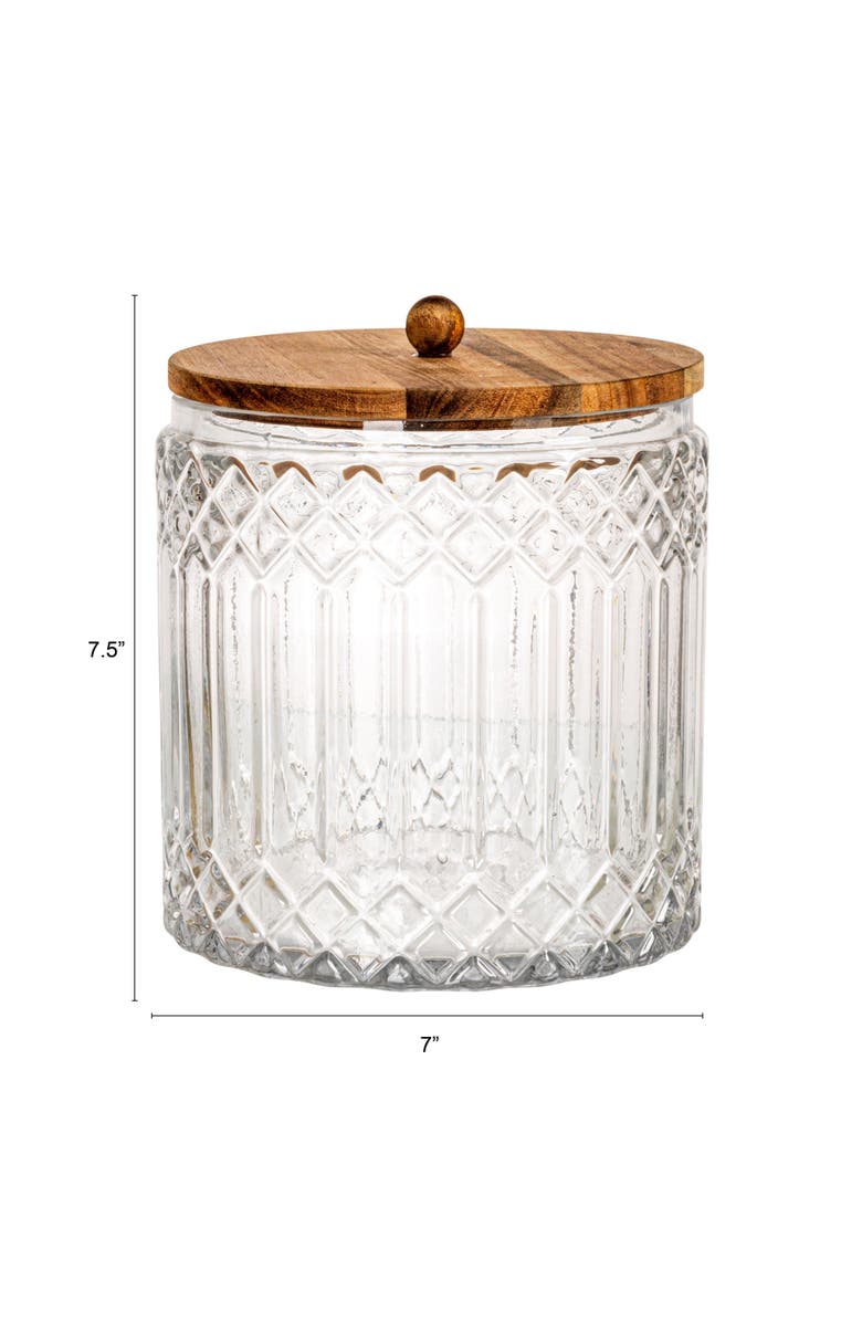 Storied Home 3.5-Quart Cut Glass Jar with Acacia Wood Lid, Natural, Alternate, color,