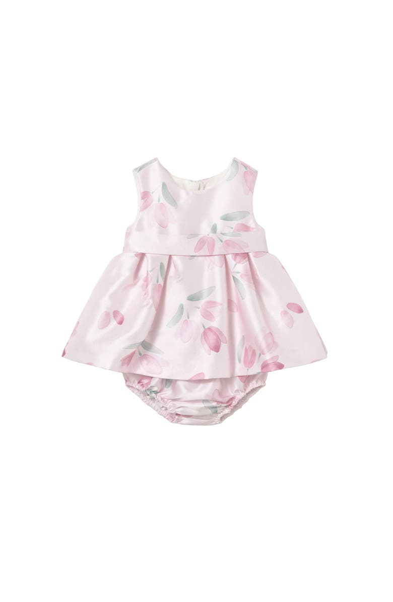 Mayoral Satin Floral Dress with Nappy Cover, Main, color, Pink