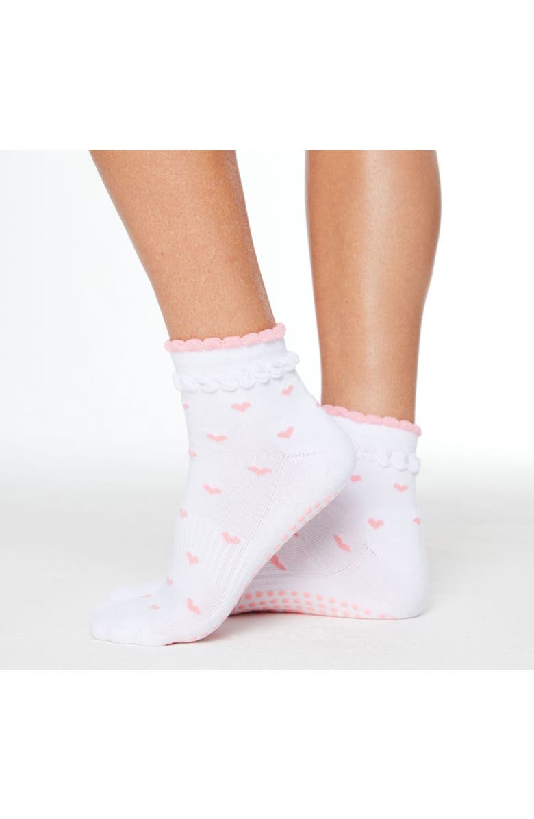 Souls. Ruffle Hearts Ankle Grip Socks, Main, color, White