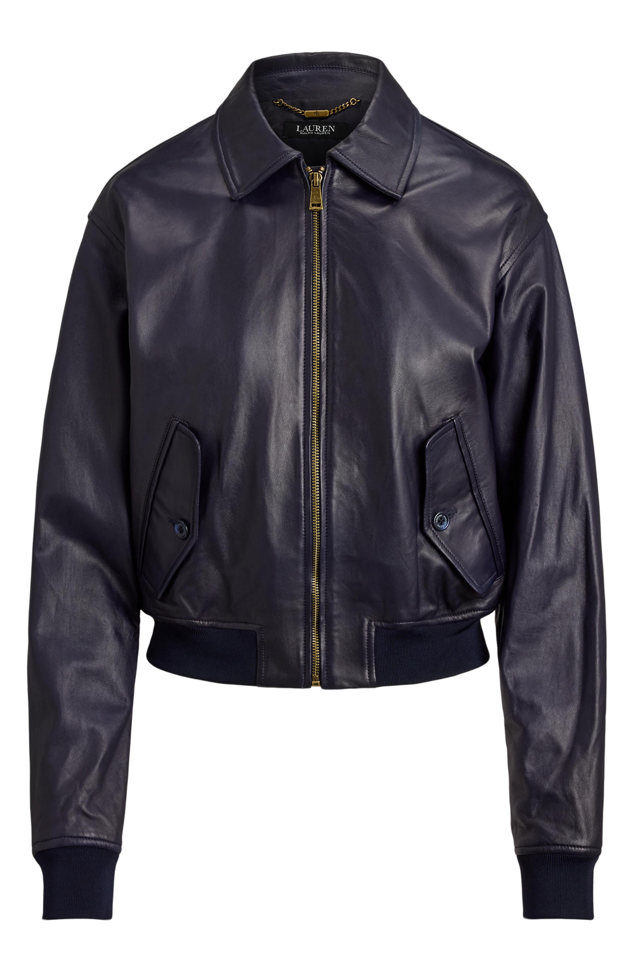 Ralph Lauren Leather Bomber Jacket Lサイズ Lauren Ralph Lauren Modern Leather Bomber Jacket (Women) | Nordstrom