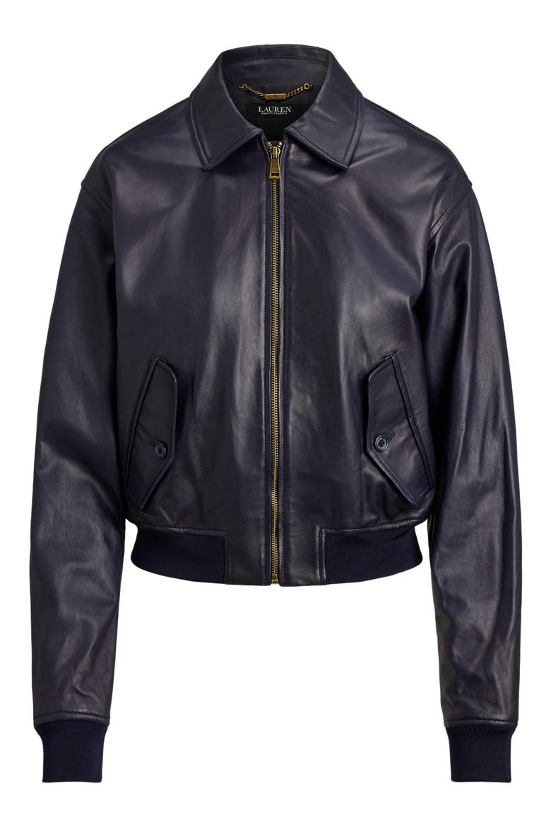 Modern Leather Bomber Jacket, Alternate, color, REFINED NAVY BLUE