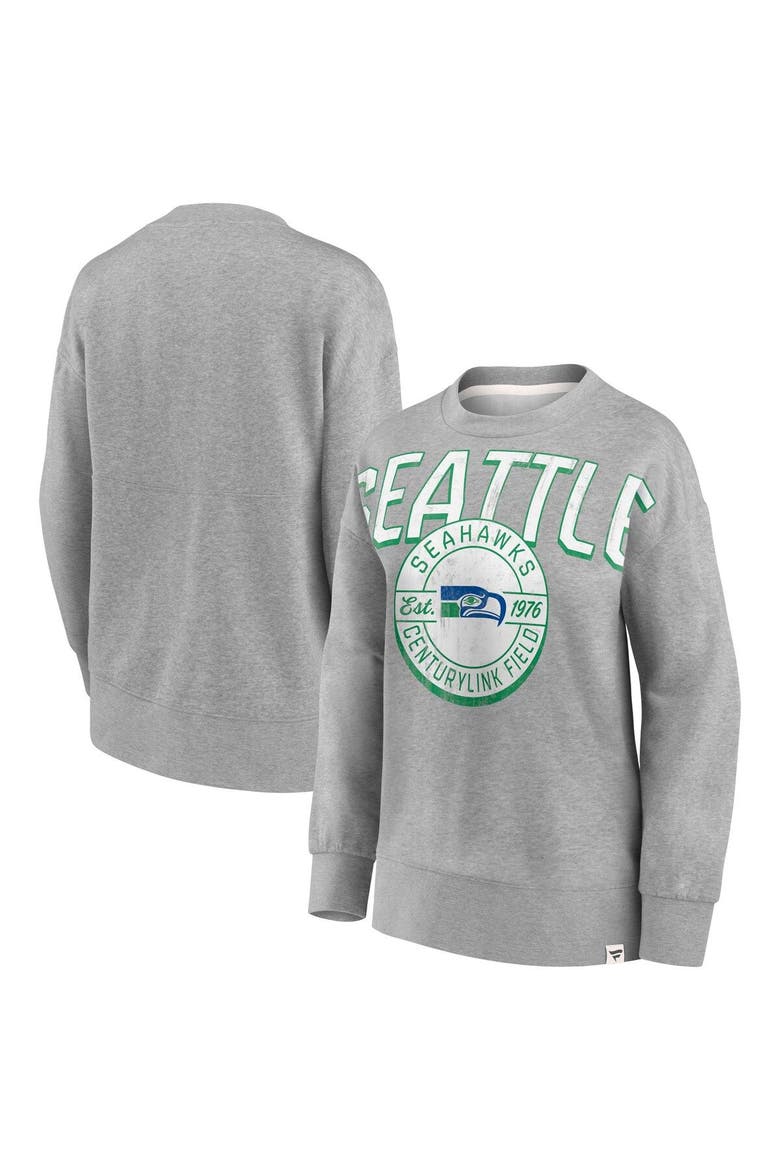 Women's Fanatics Branded Heathered Gray Seattle Seahawks Jump Distribution Tri-Blend Pullover Sweatshirt, Main, color, Heather Gray