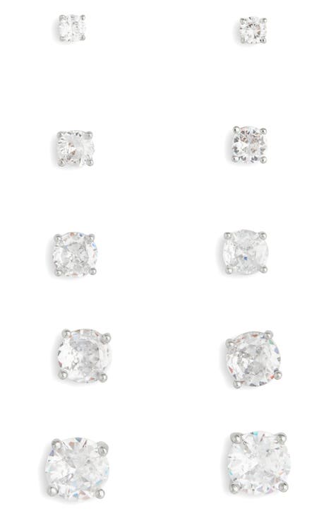 Set of 6 Cubic Zirconia Round Stud Earrings