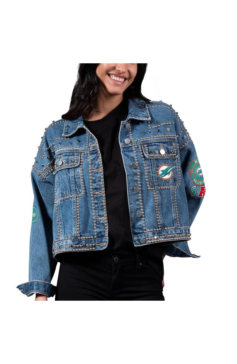 G-III 4HER BY CARL BANKS Women's G-III 4Her by Carl Banks Miami Dolphins First Finish Medium Denim Full-Button Jacket, Main, color, 