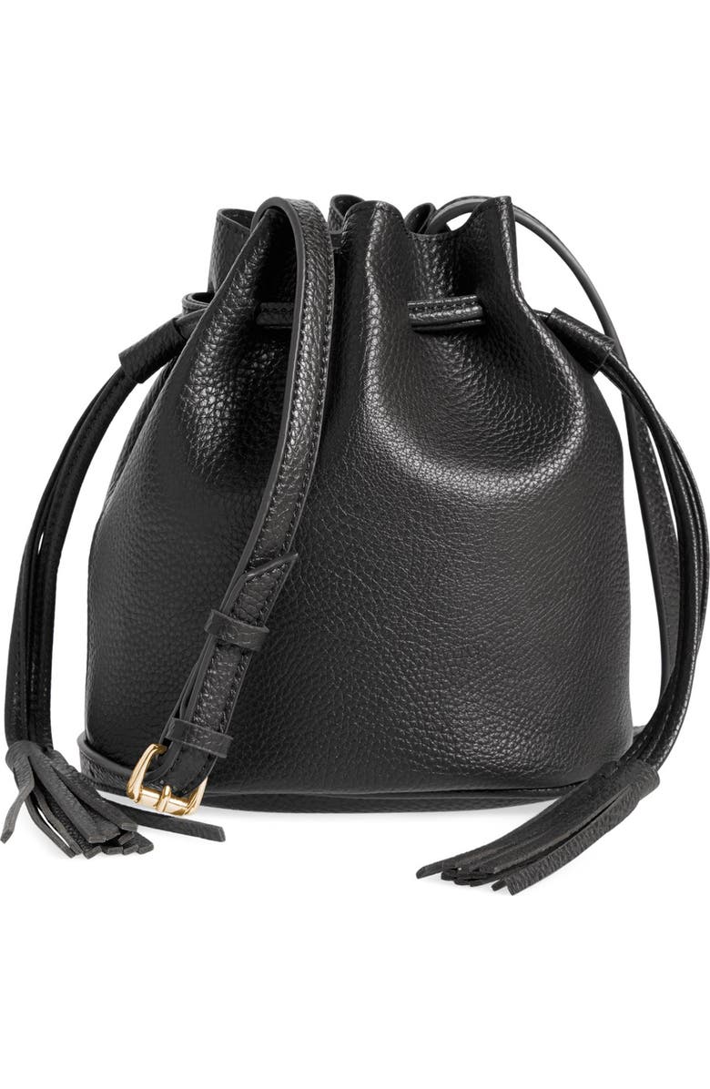 Street Level Mini Faux Leather Tassel Bucket Bag, Main, color,