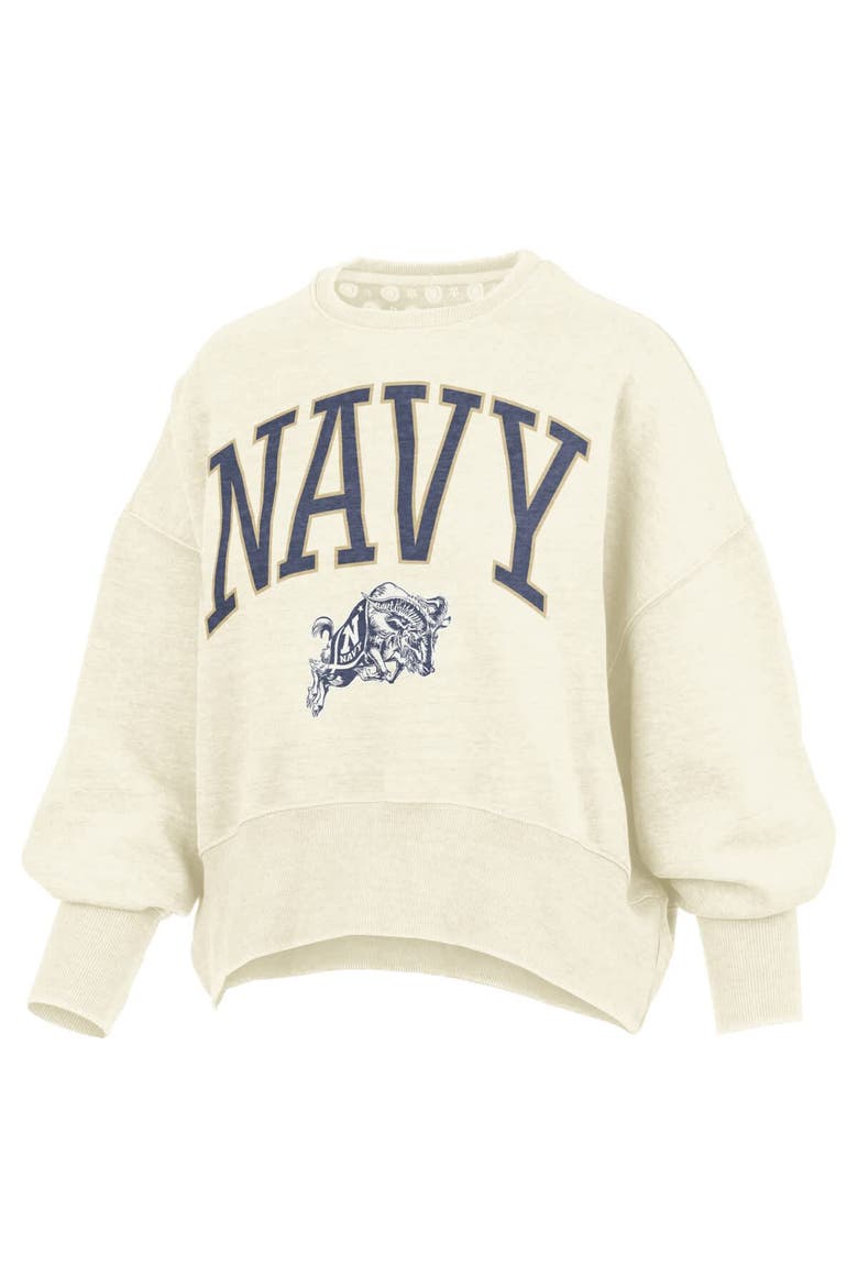 Women's Pressbox Natural Navy Midshipmen Oversized Waist-Length Crewneck Sweatshirt, Alternate, color, Natural
