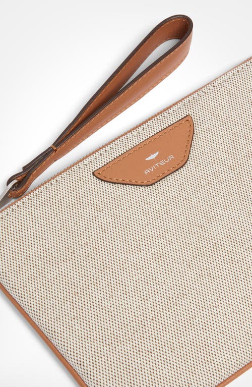 Aviteur Canvas Leather Trim Travel Pouch In Brown