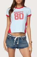 EDIKTED 80 Polka Dot Contrast Trim Crop T-Shirt