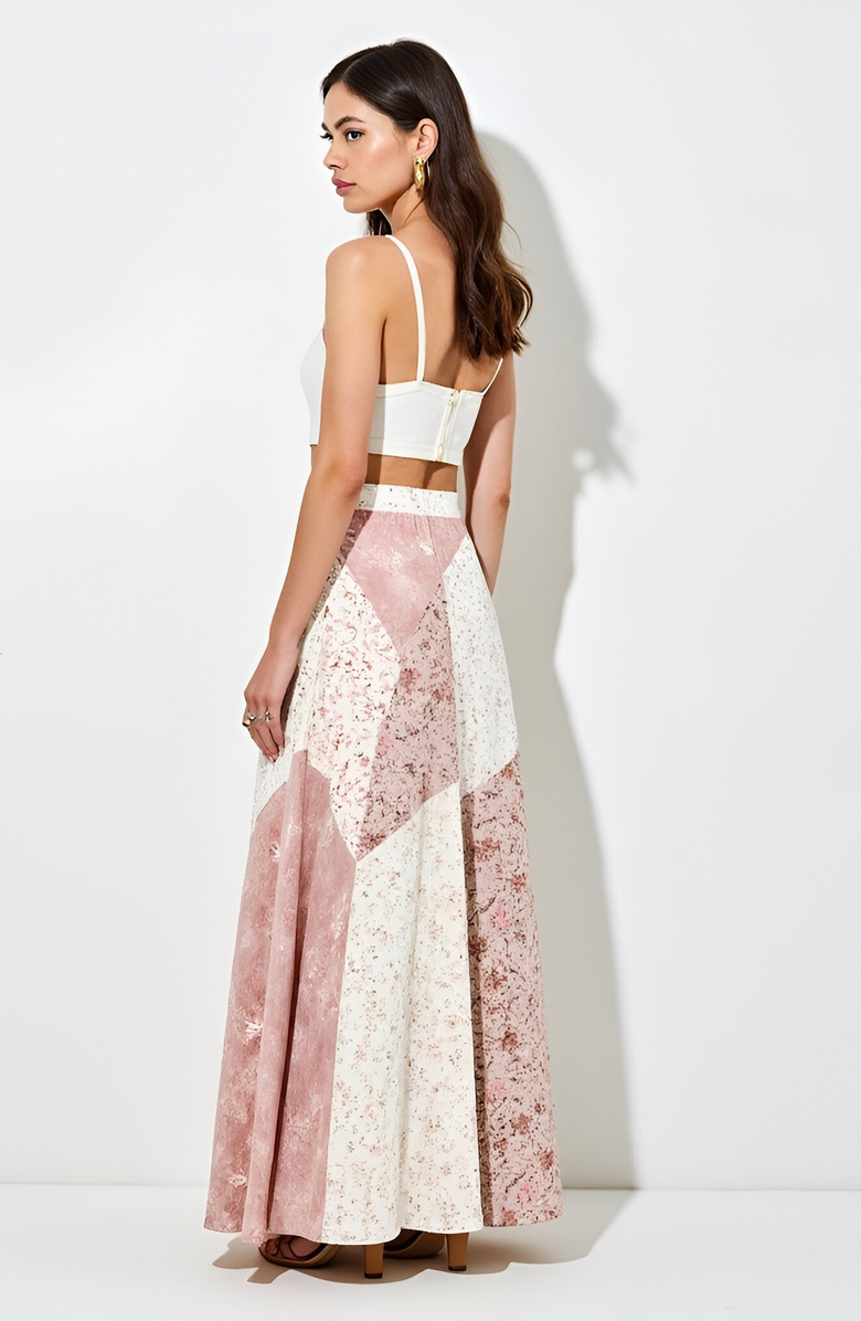 Modenaire Patchwork Floral Chevron Panel Maxi Skirt, Alternate, color, Patchwork Floral