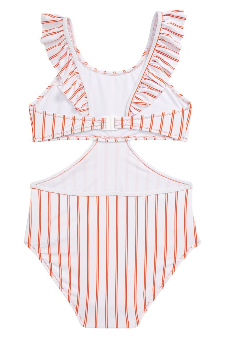 Habitual Ruffle Stripe One-Piece Swimsuit, Alternate, color, ORANGE
