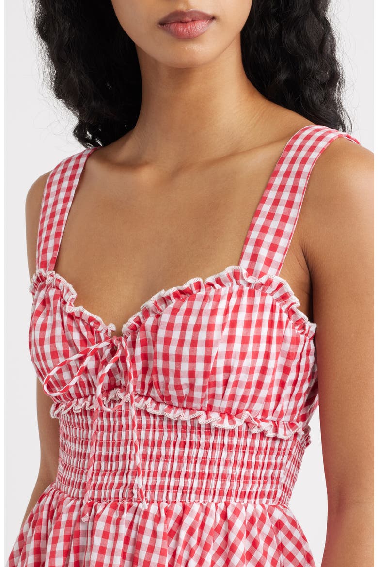 Naima Gingham Smocked Waist Minidress, Alternate, color, RED GINGHAM
