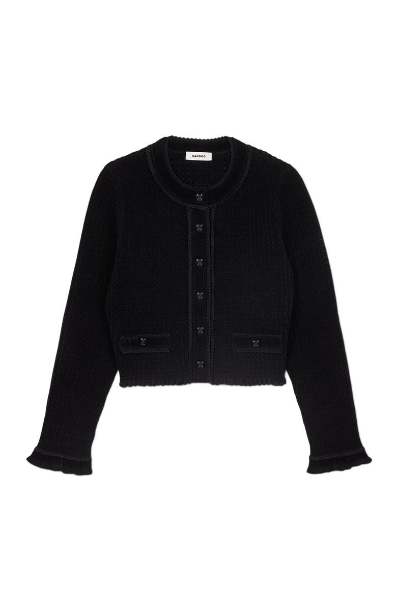 SANDRO Velvet knit cropped cardigan, Alternate, color,