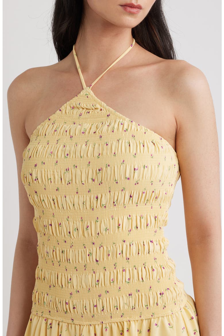 Aradia Ditsy Floral Shirred Halter Midi Dress, Alternate, color, YELLOW FLORAL